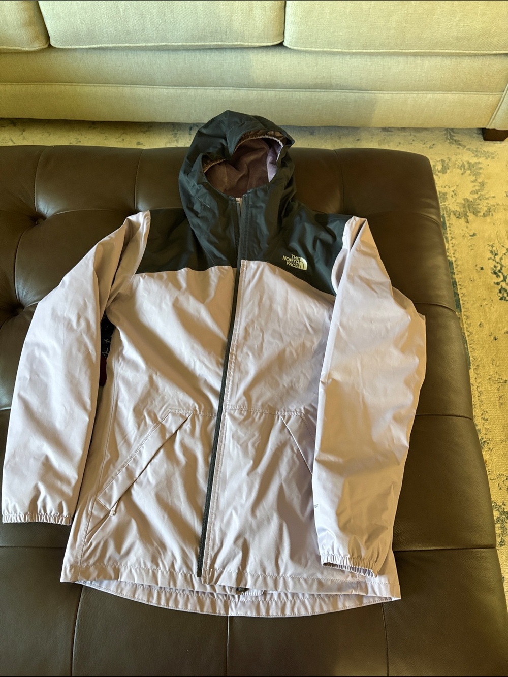 The North Face Kids XL Two-Tone Hooded Raincoat - Lavender and Black